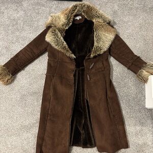 Brown Faux Fur Trimmed Coat
